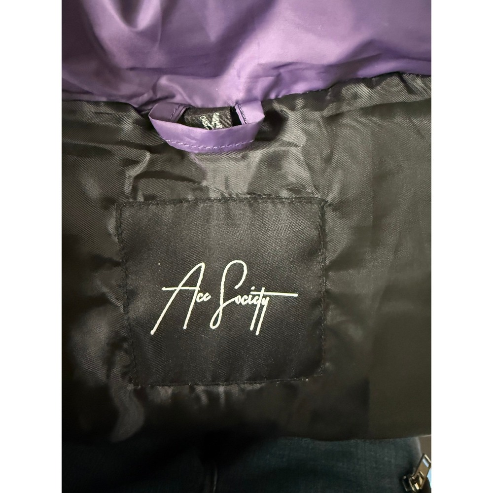 Ace Society Purple Black cropped Puffer Jacket Size Medium - Picture 3 of 6